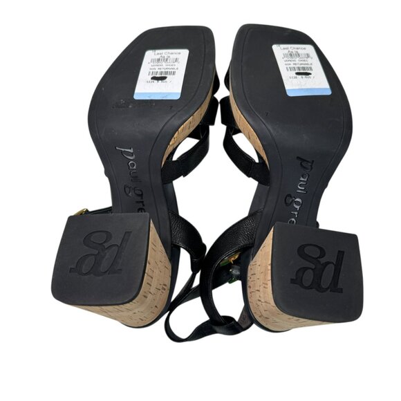 Paul Green Black Leather Strappy Block Heel Sandals NWT 9.5 Super Soft Cork - Picture 6 of 11